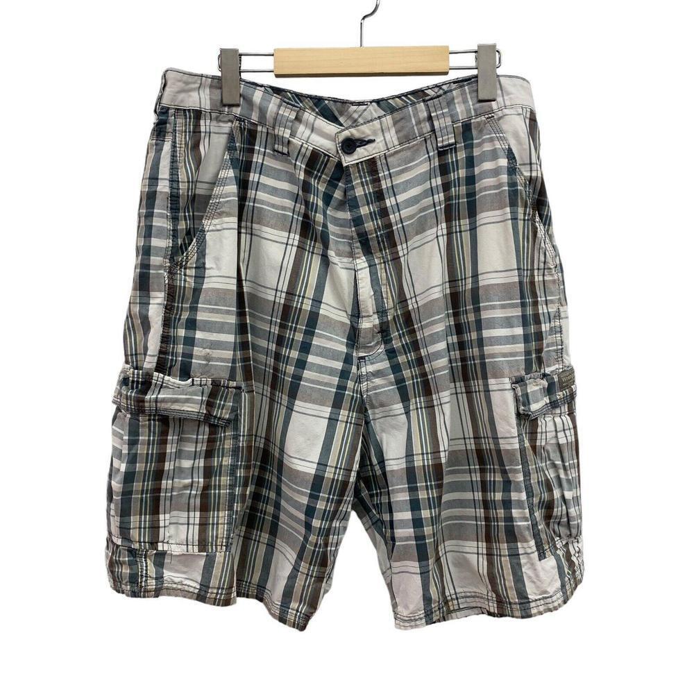 Wrangler Mens Cargo Shorts Loose White Plaid Pockets Size 32 Inseam 9” READ​​
